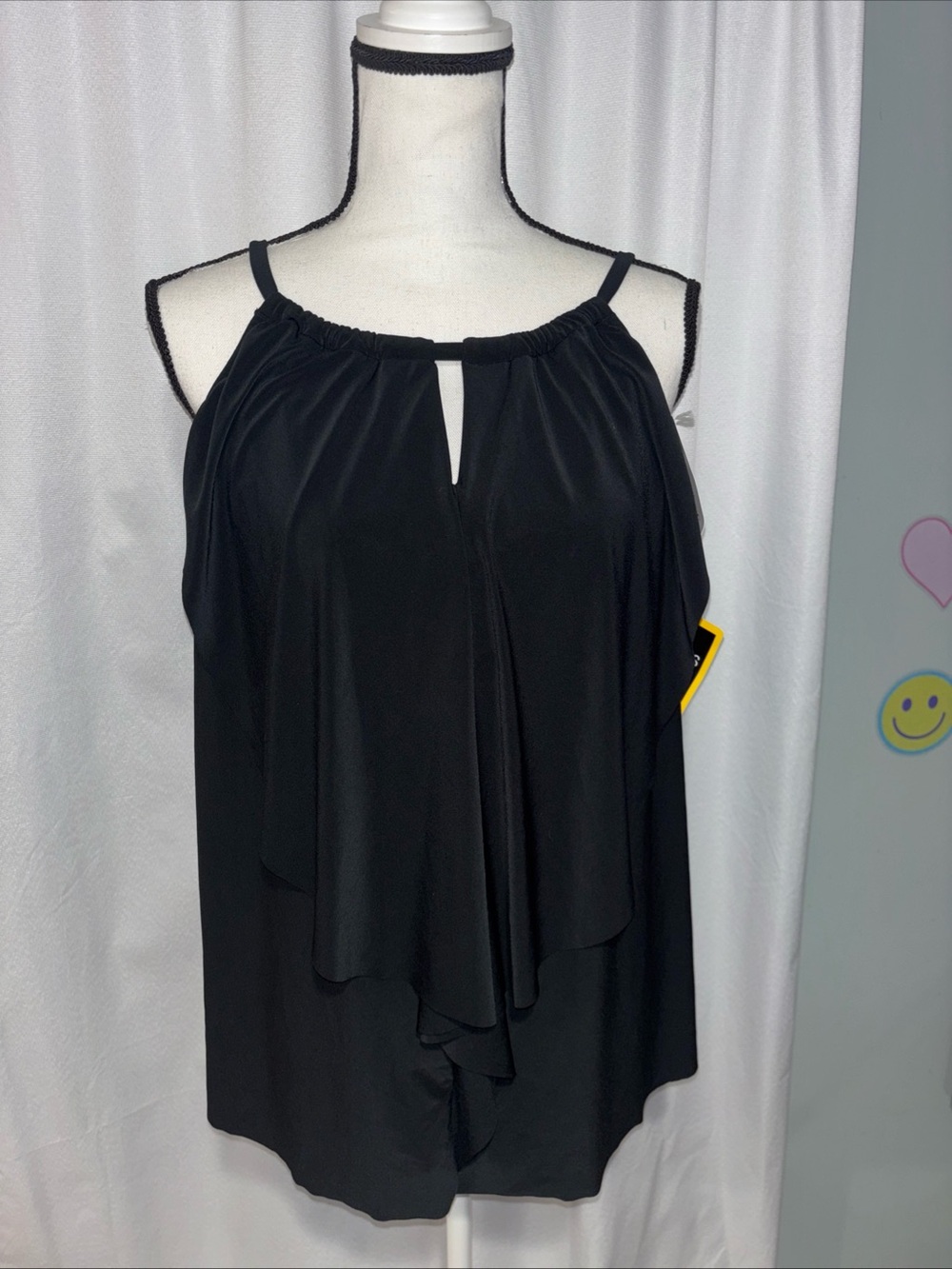 Miraclesuit Ruffle Keyhole Tankini Top Size 16W NWT Black
